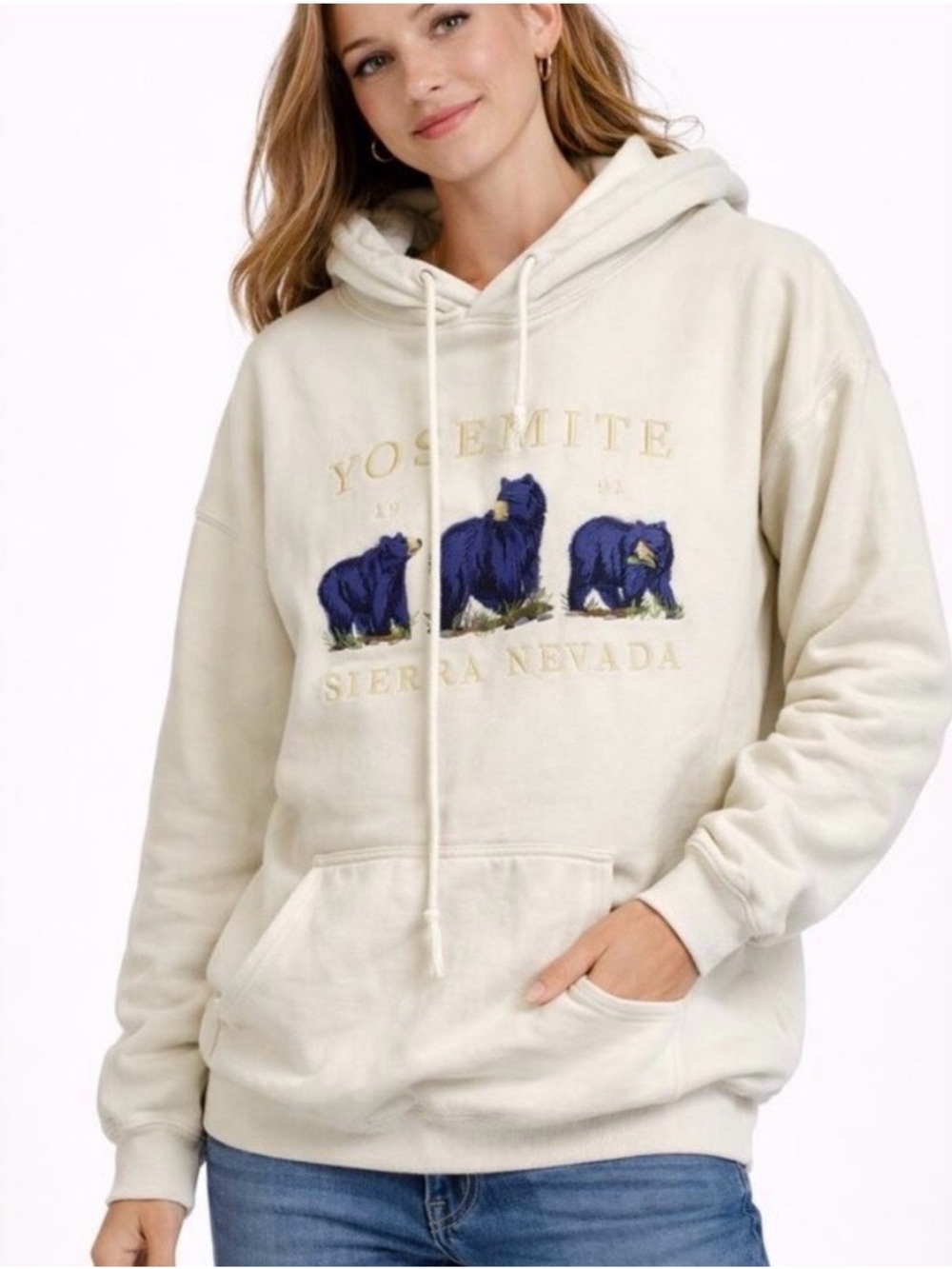Brandy Melville Yosemite Oversized Hoodie Sweatshirt Nevada embroidered Sz XL?